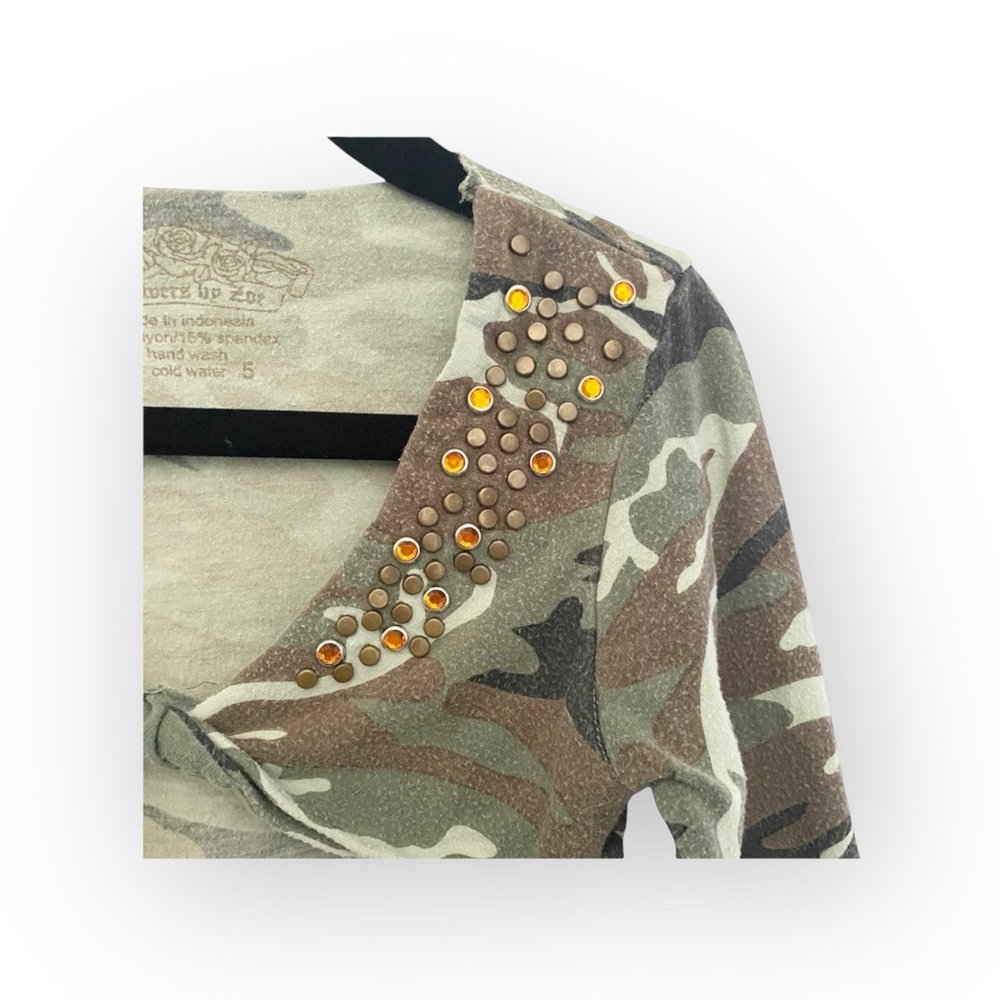 Flowers by Zoe ꕥ Camo Print Crystal Shrug Jacket Top ꕥ Army Green Camo ꕥ 5 5T - Picture 5 of 16